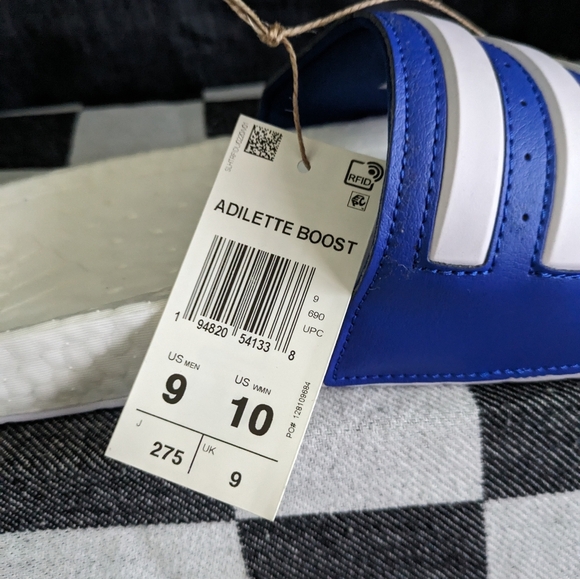 Adidas Men 9 Blue and White Adilette Boost Slip on GZ5313 Madd 1223